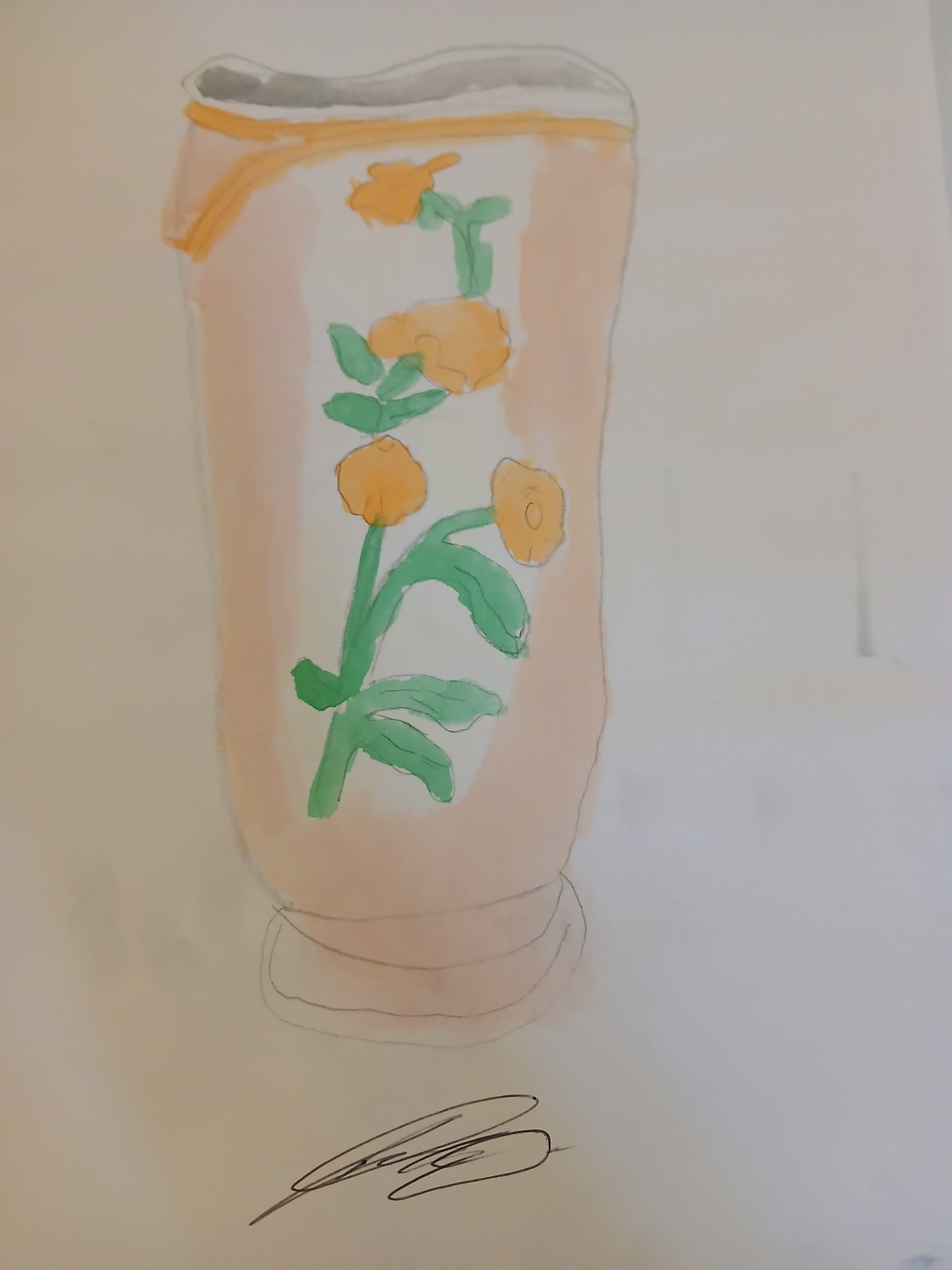 Digital Product of a Water Color Painting of an Orange and White with Flower Vase by Joseph Evaldi