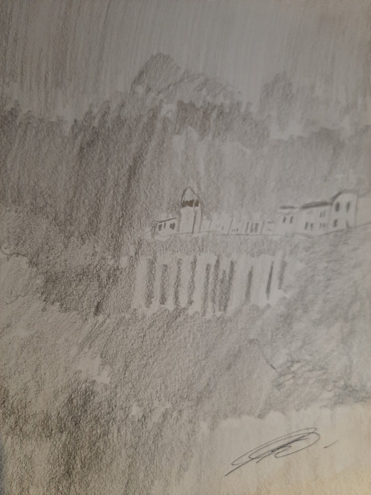 A Beautiful Scenary of Mountains, a Building and Water by Joseph Evaldi